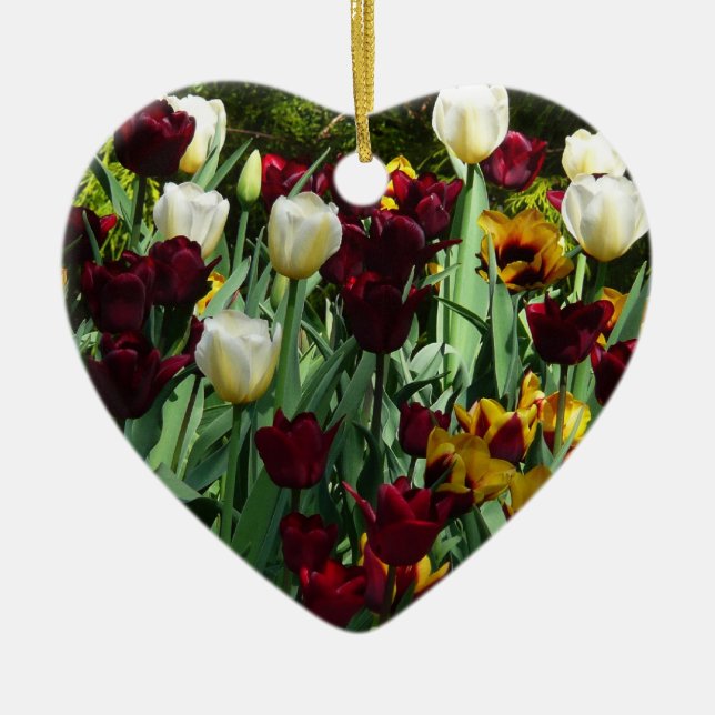 Maroon und Gelbe Tulips farbenfrohe Blumen Keramik Ornament (Vorne)