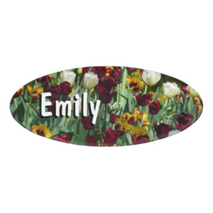Maroon und Gelbe Tulips farbenfrohe Blumen Namenschild