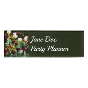 Maroon und Gelbe Tulips farbenfrohe Blumen Namenschild