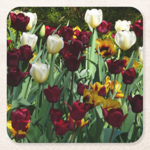 Maroon und Gelbe Tulips farbenfrohe Blumen Rechteckiger Pappuntersetzer