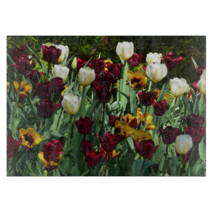Maroon und Gelbe Tulips farbenfrohe Blumen Schneidebrett