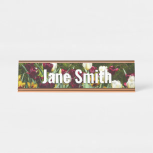 Maroon und Gelbe Tulips farbenfrohe Blumen Schreibtischnamensplakette