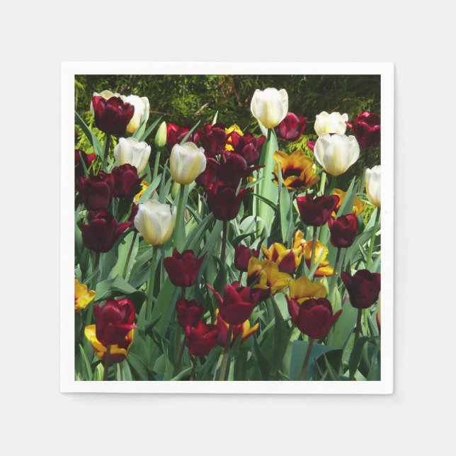 Maroon und Gelbe Tulips farbenfrohe Blumen Serviette (Vorderseite)