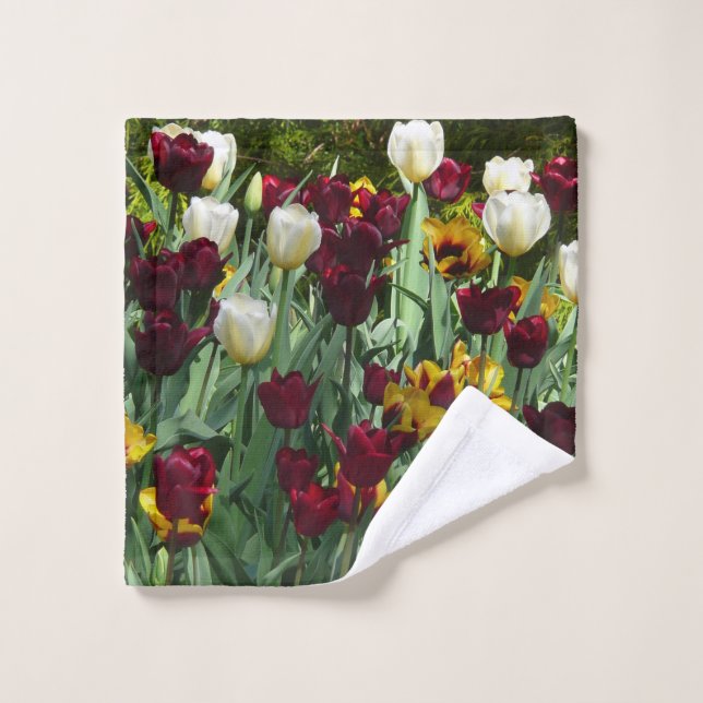 Maroon und Gelbe Tulips farbenfrohe Blumen Waschlappen (Waschlappen)