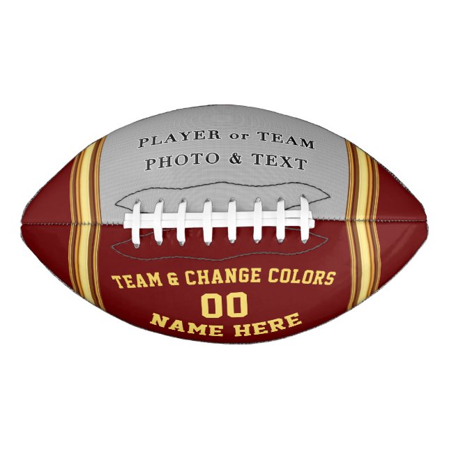 Maroon und Gold Custom Printed Football mit FOTO (Vorderseite)