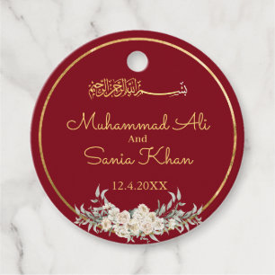 Maroon und Gold Floral Islamische Hochzeit Geschenkanhänger