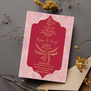Maroon und Gold Hindu Hochzeitsknoten Ganesha Einladung