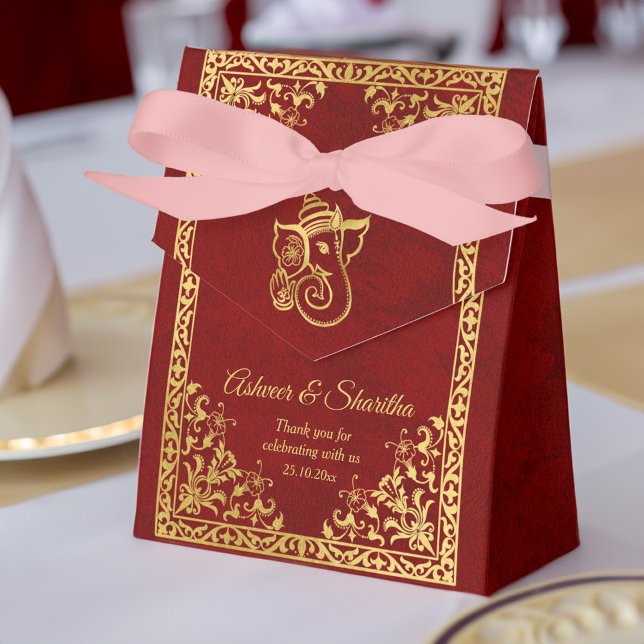 Maroon und Gold Indischer Hochzeitelefant Geschenkschachtel (Maroon and gold Indian wedding elephant elegant Favor Boxes Indian wedding favors)