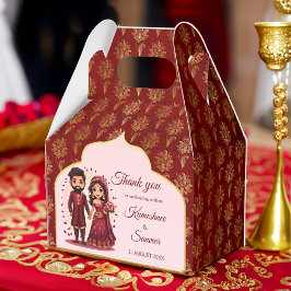 Maroon und Gold niedliche indische Brautpaare Cart Geschenkschachtel