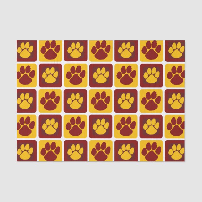 Maroon und Gold-Pawprint Seidenpapier (Vorderseite)