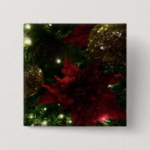 Maroon und Gold Weihnachtsbaum I Holiday Foto Button