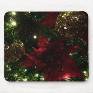 Maroon und Gold Weihnachtsbaum I Holiday Foto Mousepad