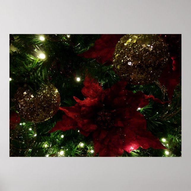 Maroon und Gold Weihnachtsbaum I Holiday Foto Poster (Vorne)