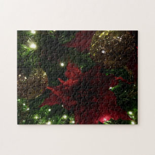 Maroon und Gold Weihnachtsbaum I Holiday Foto Puzzle