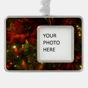Maroon und Gold Weihnachtsbaum II Rahmen-Ornament Silber