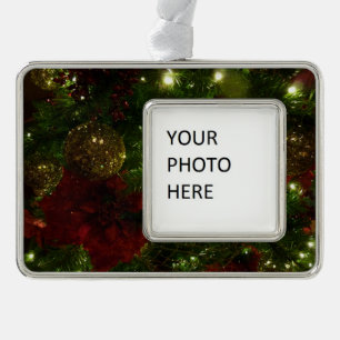 Maroon und Gold Weihnachtsbaum II Rahmen-Ornament Silber