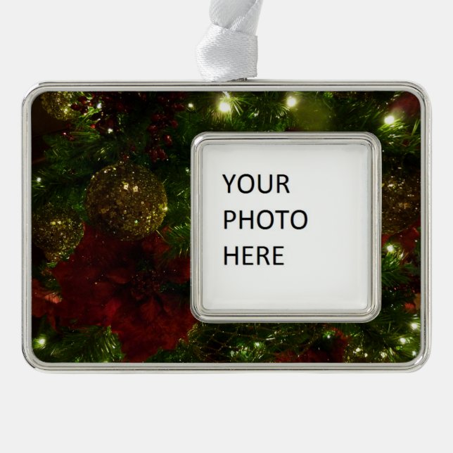 Maroon und Gold Weihnachtsbaum II Rahmen-Ornament Silber (Vorderseite)