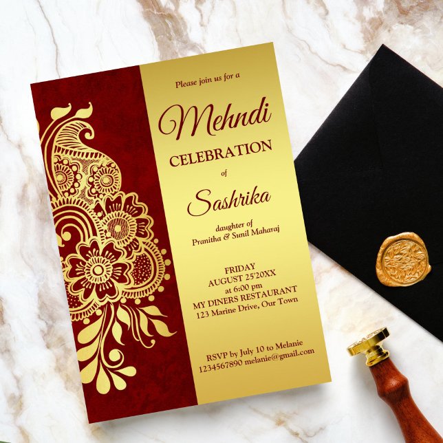 Maroon und Goldpaisley mehndi Einladung (Maroon and gold paisley Indian wedding mehndi invitation template instant download henna prewedding)