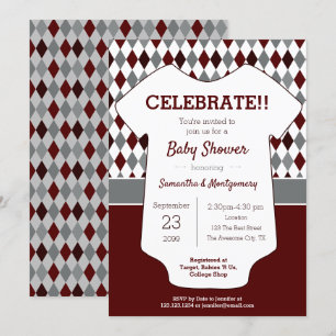 Maroon und Graue Raute Gemustert Baby Dusche Einladung