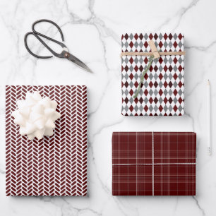 Maroon- und Graugemische Muster Geschenkpapier Set