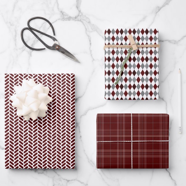Maroon- und Graugemische Muster Geschenkpapier Set (Vorderseite)