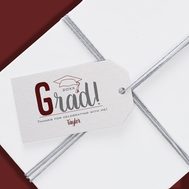 Maroon und Gray Graduation Cap Gastgeschenk Geschenkanhänger (Maroon and Gray Graduation Cap Party Favor Gift Tags)