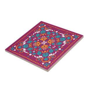 Maroon und Orange Azulejo Fliese