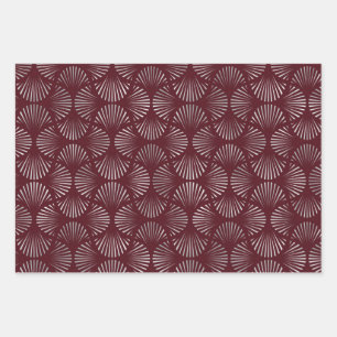 Maroon und Silver Art Deco Lüfter Muster Geschenkpapier Set