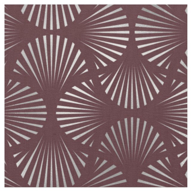 Maroon und Silver Art Deco Lüfter Muster Stoff (Nahaufnahme)