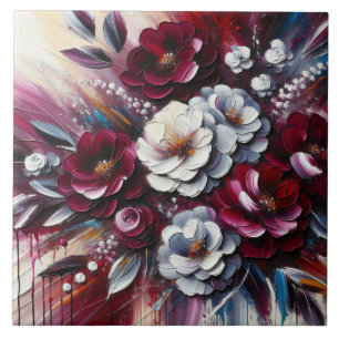 Maroon und Weiß-Blumen-Arrangement   Fliese