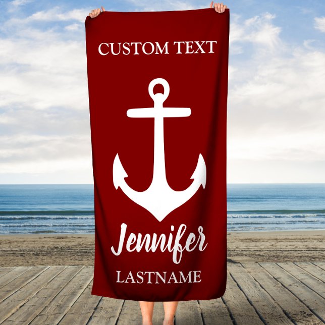 Maroon und White Anchor Personalisiert Strandtuch (Von Creator hochgeladen)