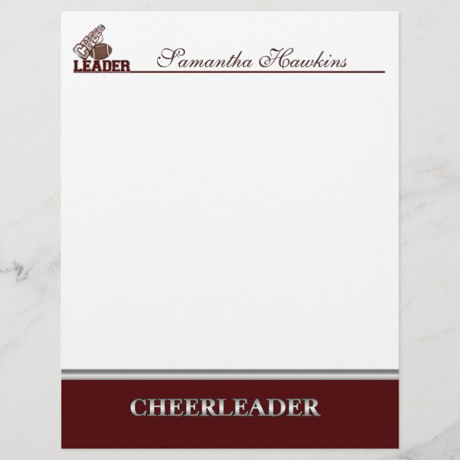 Maroon und White Cheerleader Stationery (Vorderseite)