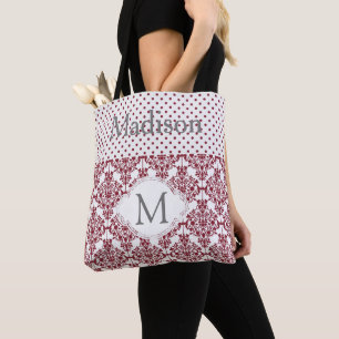 Maroon und White Girly Trendy Initial Monogramm