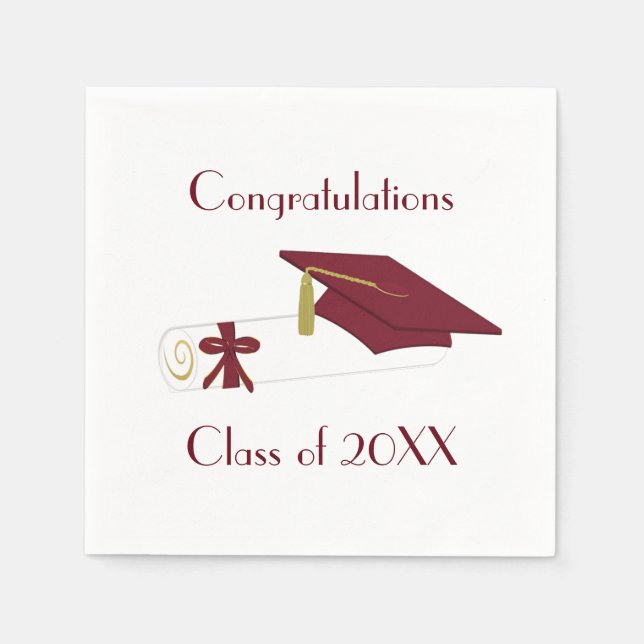 Maroon und White Graduation Party Paper Napkins Serviette (Vorderseite)