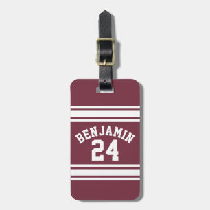 Maroon und White Jersey Stripes Individuelle Name Gepäckanhänger