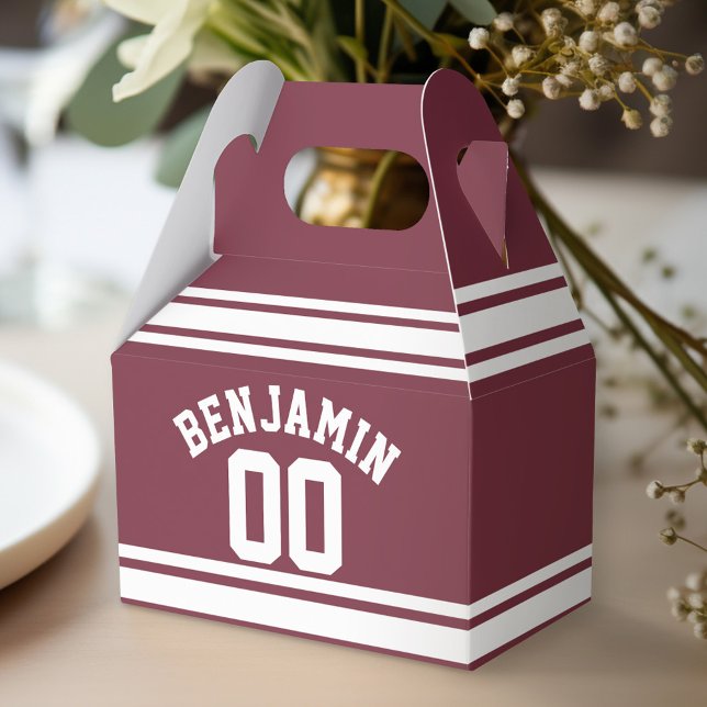 Maroon und White Jersey Stripes Individuelle Name Geschenkschachtel (Personalized favor box - birthday party)