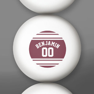 Maroon und White Jersey Stripes Individuelle Name Tischtennisball