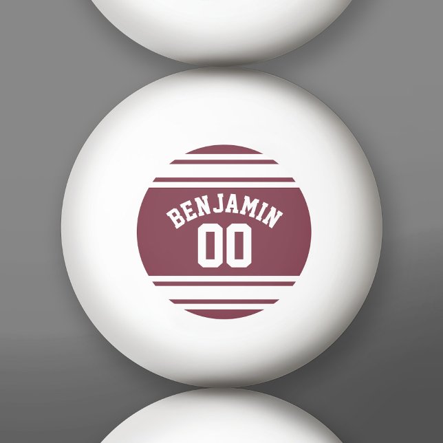 Maroon und White Jersey Stripes Individuelle Name Tischtennisball (Custom Ping Pong Balls)