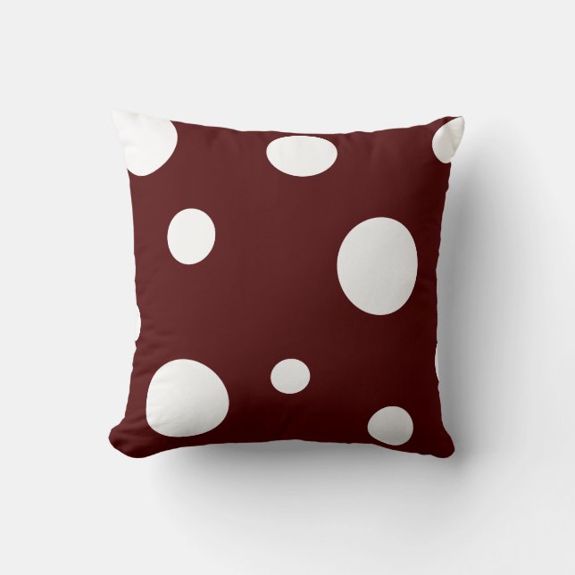 Maroon und White Polka Dot Pillow Kissen