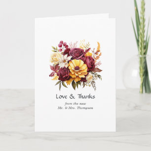 Maroon und Yellow Floral Wedding Dankeskarte
