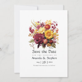 Maroon und Yellow Floral Wedding Save The Date