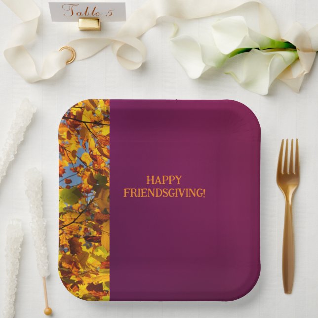 Maroon Verlasst Erntedank Friendsgiving Pappteller (Hochzeit)