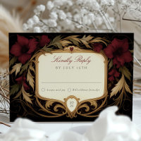 Maroon Viktorianisch RSVP Card Hochzeit