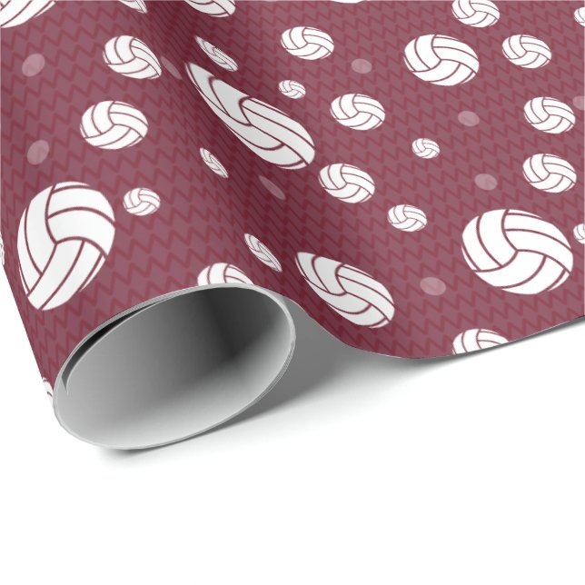 Maroon Volleyball Zickzack Gemustert Geschenkpapier (Rolleneckpunkt)