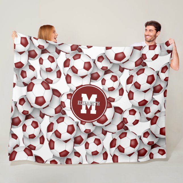 Maroon weiß Mannschaft Farben Fußball Muster Fleecedecke (Beispiel)