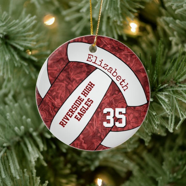 Maroon Weiße Mädchen Sport-Volleyball-Team Memento Keramik Ornament (Baum)