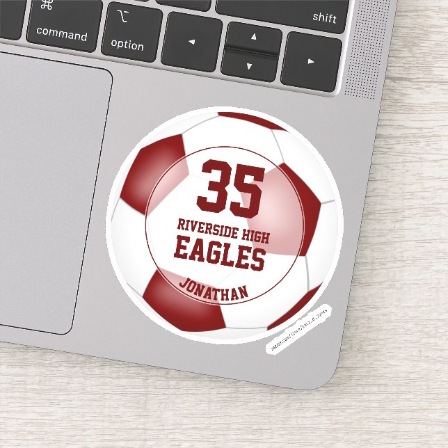 Maroon Weiße Mannschaft Farben Jungen Mädchen Fußb Aufkleber (Detail)