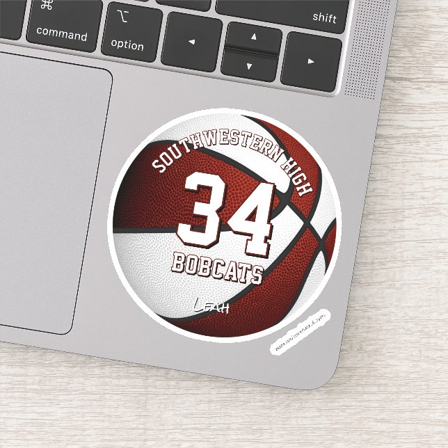 Maroon Weiße Mannschaft Farben Jungs Basketball Mä Aufkleber (Detail)