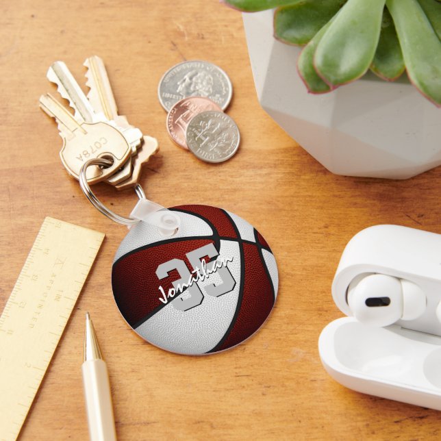 Maroon Weiße Mannschaft Farben Jungs Basketball Mä Schlüsselanhänger (Schreibtisch)