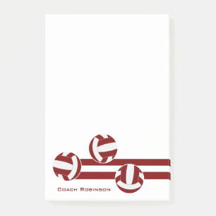 Maroon weiße Streifen Volleyball Coach Name Post-it Klebezettel